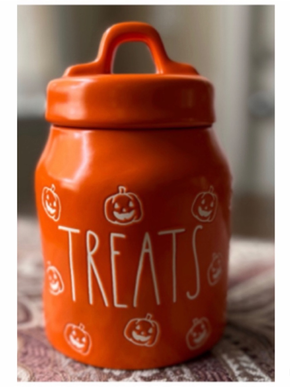 NEW Rae Dunn Orange Halloween Baby Size Canister “Treats” 🎃